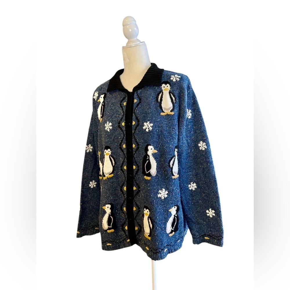 Vintage Eaton Penguin Cardigan blend wool | Hand Embroidered | Size l -XL